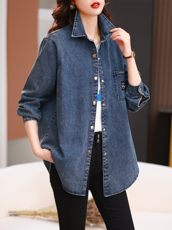 Džinsiniai marškiniai moterims, plius dydžio paltas, ankstyvą 2023 m. pavasarį, nauji europietiško stiliaus, vakarietiško stiliaus, viršutinio temperamento, liekninantys marškiniai.