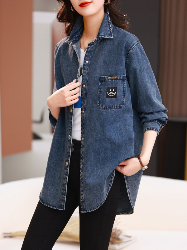 Džinsiniai marškiniai moterims, plius dydžio paltas, ankstyvą 2023 m. pavasarį, nauji europietiško stiliaus, vakarietiško stiliaus, viršutinio temperamento, liekninantys marškiniai.