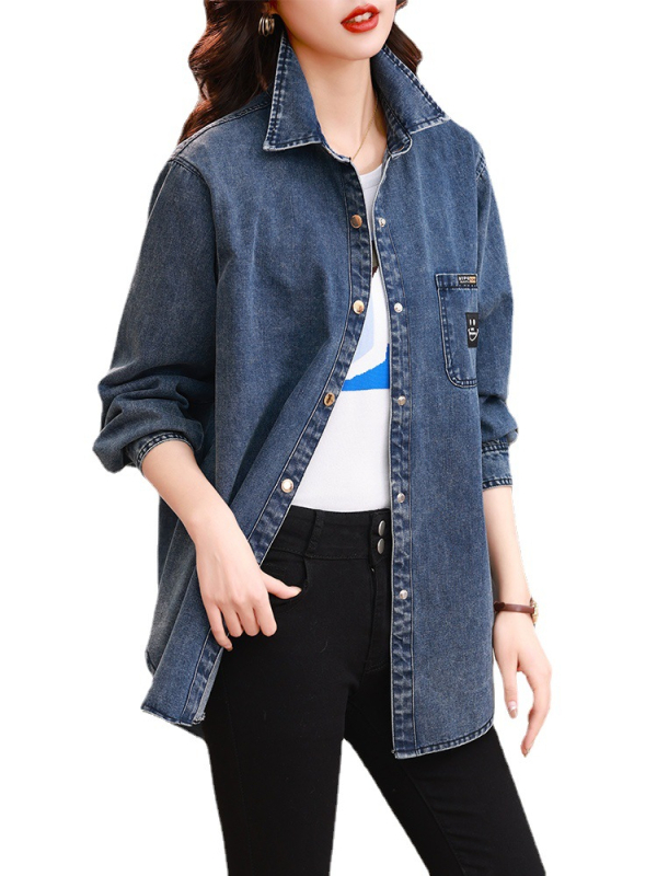 Džinsiniai marškiniai moterims, plius dydžio paltas, ankstyvą 2023 m. pavasarį, nauji europietiško stiliaus, vakarietiško stiliaus, viršutinio temperamento, liekninantys marškiniai.