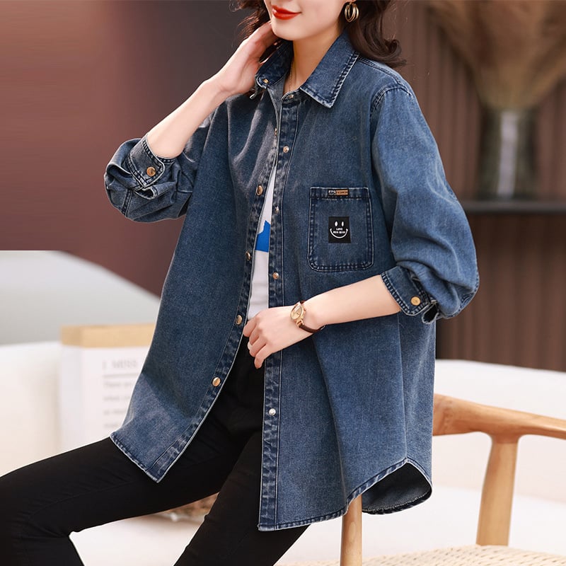 Cămașă din denim pentru femei, mărime plus, palton, începutul primăverii 2023, stil european nou, stil occidental, top, temperament, cămașă slăbită, stivuită