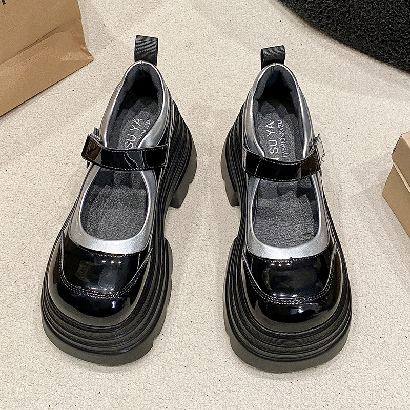 Čierne retro kožené topánky s hrubým podpätkom a hrubou podrážkou, dámske nové jarné a jesenné 2025, univerzálne šaty s okrúhlou špičkou, jednovrstvové topánky Mary Jane