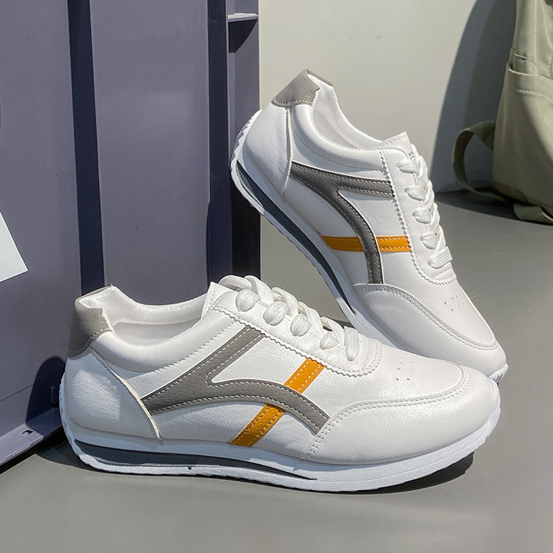 Pantofi sport casual albi pentru femei 2024 Pantofi sport din piele respirabili pentru femei la modă în stil K, pantofi sport și casual Forrest Gump