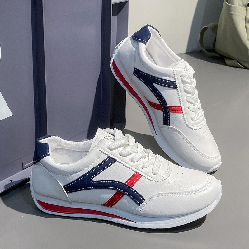 Pantofi sport casual albi pentru femei 2024 Pantofi sport din piele respirabili pentru femei la modă în stil K, pantofi sport și casual Forrest Gump