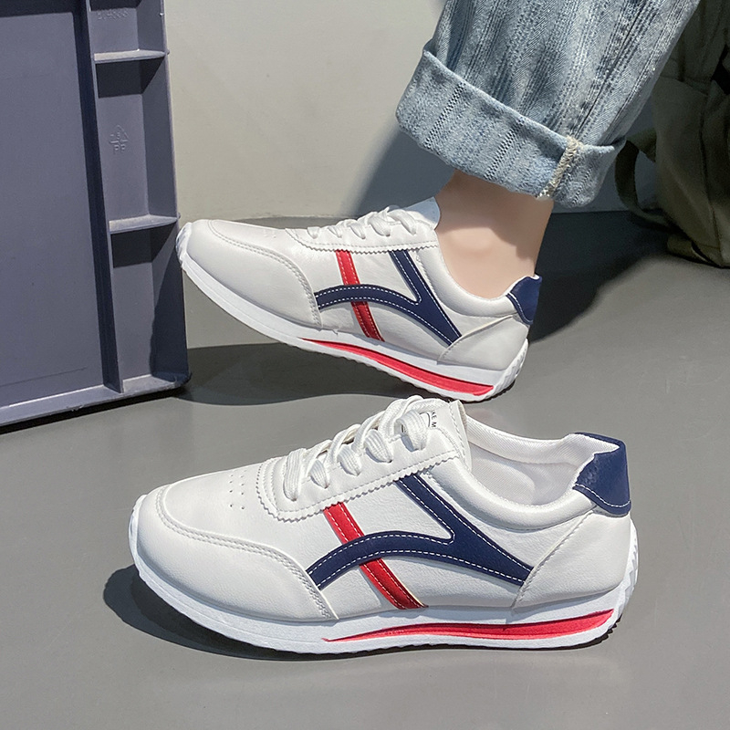 Pantofi sport casual albi pentru femei 2024 Pantofi sport din piele respirabili pentru femei la modă în stil K, pantofi sport și casual Forrest Gump