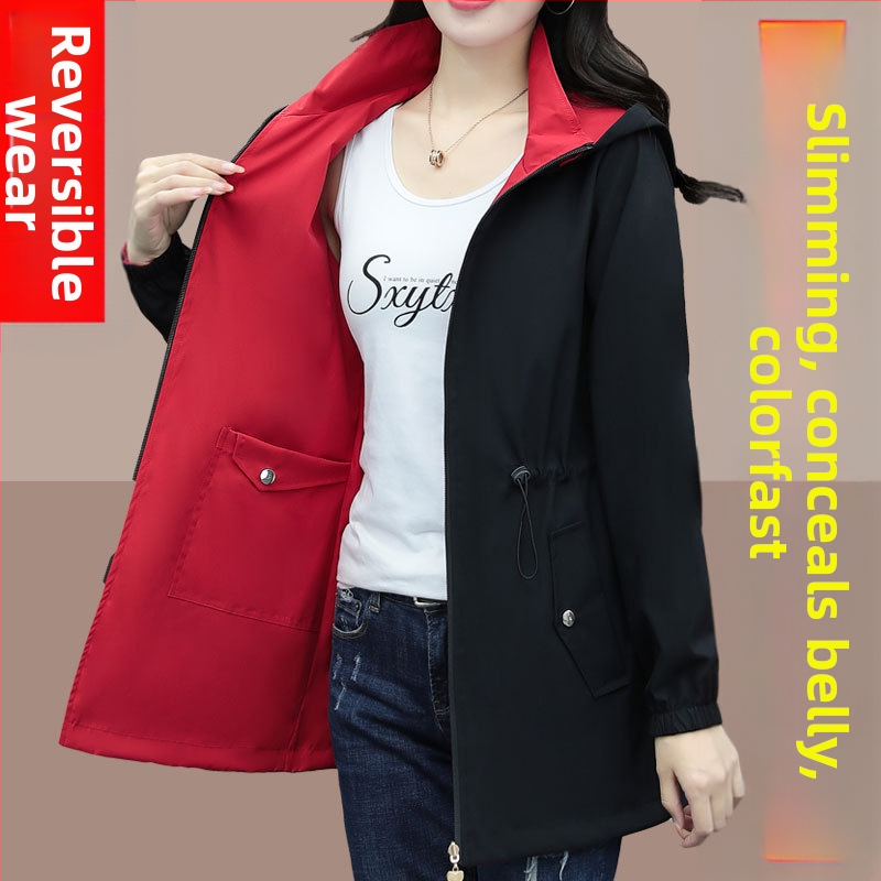 Пролетно яке за жени с дълъг ръкав Cross-border explosions, 2025, ново, тънко, с капак за корем, двустранно, късо палто на едро