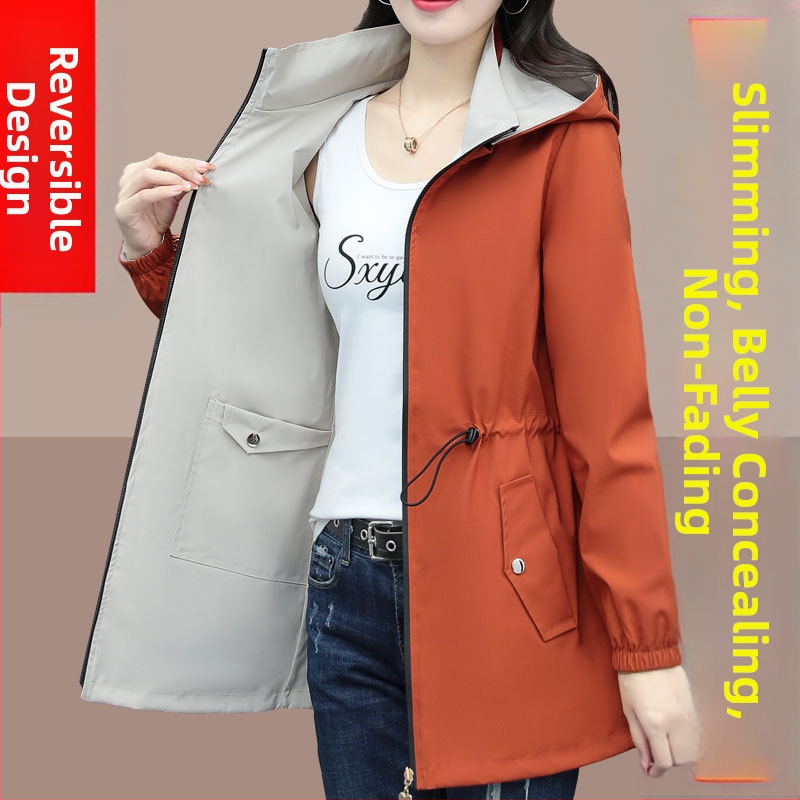 Пролетно яке за жени с дълъг ръкав Cross-border explosions, 2025, ново, тънко, с капак за корем, двустранно, късо палто на едро