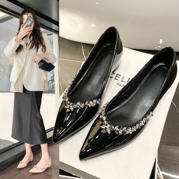 2025 Άνοιξη Νέα Επίπεδα Παπούτσια με Χαμηλό Τακούνι και Στρας, Μονόστρωτα, Γυναικεία Παπούτσια Κορεάτικου Στυλ, Γαλλικού Στυλ, Μοντέρνα, Ρηχά Στόματα, Κομψά Γυναικεία Παπούτσια