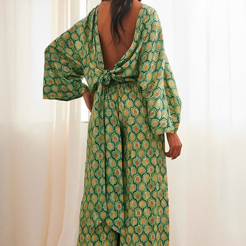 Európske a americké cezhraničné dámske oblečenie 2025 nový módny oblek s potlačou, dlhý rukáv, sexy top s vysokým pásom, široké nohavice, dvojdielna súprava