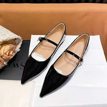 Γυναικεία παπούτσια Mary Jane με μυτερή μύτη και ρηχό στόμα του 2024, φλατ παπούτσια, λουστρίνι, γυναικεία νυφικά παπούτσια