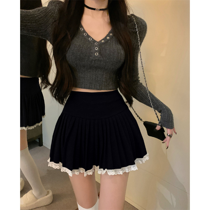 Jesen 2024. Nova vunena plisirana kratka suknja za žene s podstavom, nehodajuća mala uska suknja A-kroja