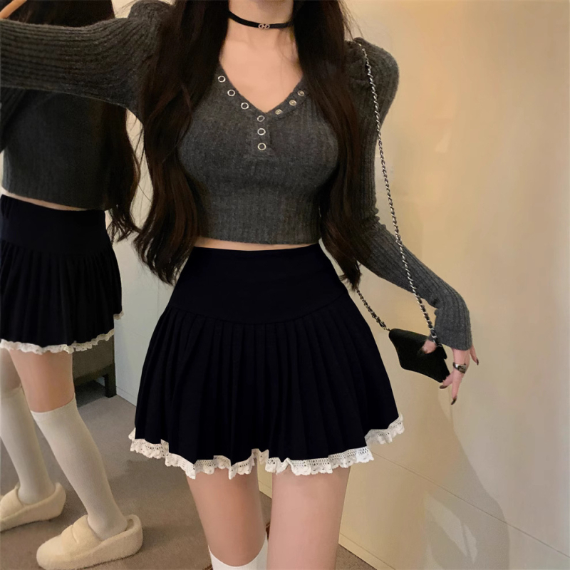 Jesen 2024. Nova vunena plisirana kratka suknja za žene s podstavom, nehodajuća mala uska suknja A-kroja