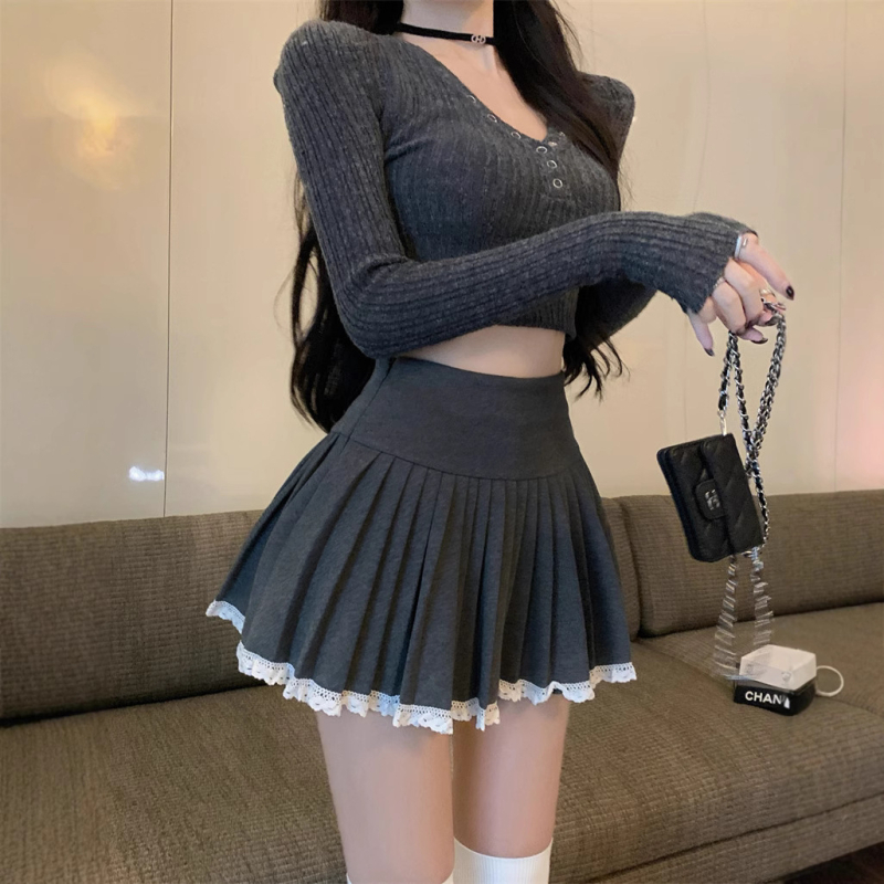 Jesen 2024. Nova vunena plisirana kratka suknja za žene s podstavom, nehodajuća mala uska suknja A-kroja