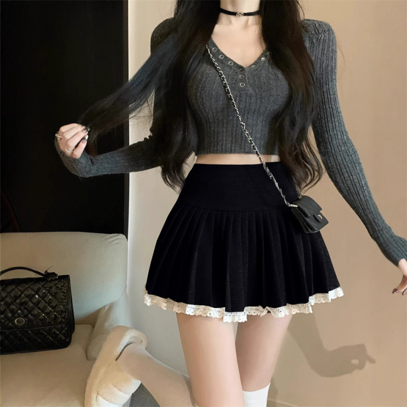 Jesen 2024. Nova vunena plisirana kratka suknja za žene s podstavom, nehodajuća mala uska suknja A-kroja