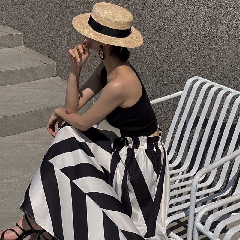 Korejski šik ljetni nišni elegantni kratki prsluk s kosim ovratnikom, visoki struk, za mršavljenje, velika swing suknja za žene