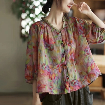 Didelio dydžio moteriški drabužiai mamai, vasariniai etninio stiliaus marškinėliai, liekninantys viršūnėlės apkūnioms mergaitėms, dengiantys pilvuką trumpomis rankovėmis, moteriški marškinėliai