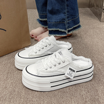 Dámske papuče Baotou so šnurovaním a hrubou podrážkou, letné 2025, nové plátené topánky bez podpätku s polkošieľkou, ležérne topánky