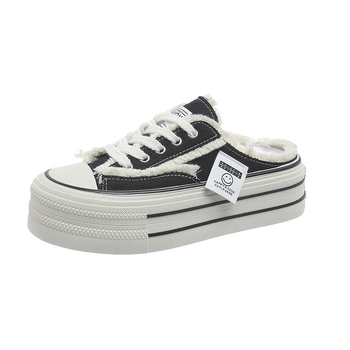 Dámske papuče Baotou so šnurovaním a hrubou podrážkou, letné 2025, nové plátené topánky bez podpätku s polkošieľkou, ležérne topánky