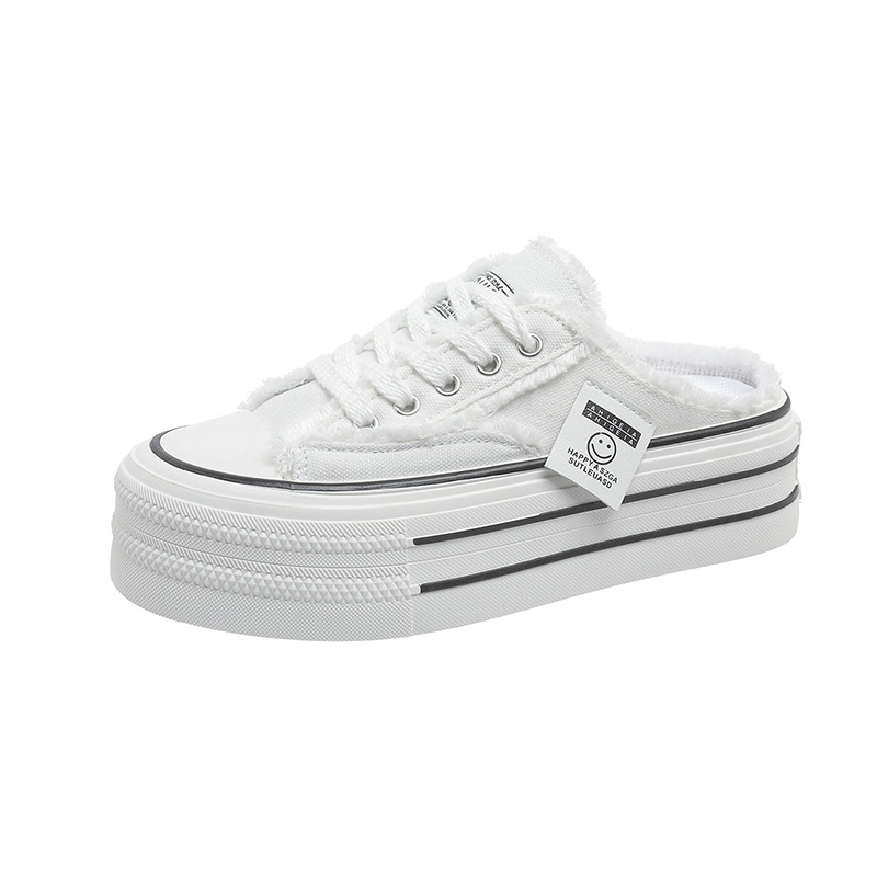 Dámske papuče Baotou so šnurovaním a hrubou podrážkou, letné 2025, nové plátené topánky bez podpätku s polkošieľkou, ležérne topánky