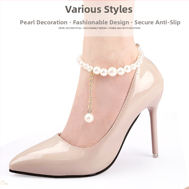 Перлена диамантена верижка с диамантено завързване, обувки на висок ток без връзки за обувки, мързелива каишка против падане