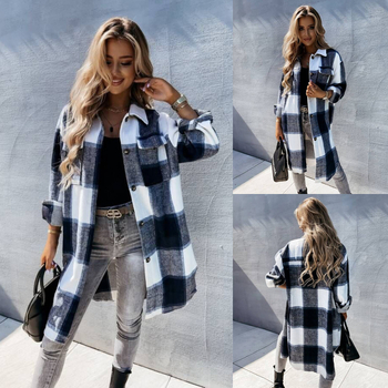 2021 prekogranična vanjska trgovina Amazon AliExpress nova košulja srednje duljine karirana široka košulja plus size za žene