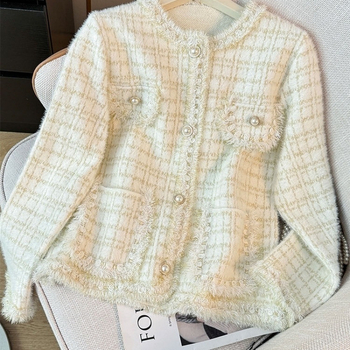 Παλτό Western Style Φθινόπωρο και Χειμώνας Απομίμηση Βιζόν Πλεκτό 2024 Υψηλής ποιότητας Νέο Στυλ Αρωματικό Κομψό Ριχτό Σοσιαλιστικό Ζακέτα Τοπ