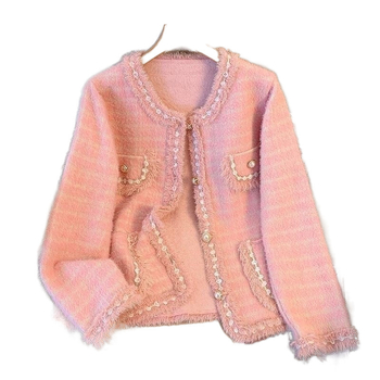 Παλτό Western Style Φθινόπωρο και Χειμώνας Απομίμηση Βιζόν Πλεκτό 2024 Υψηλής ποιότητας Νέο Στυλ Αρωματικό Κομψό Ριχτό Σοσιαλιστικό Ζακέτα Τοπ