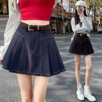 Dámska skladaná sukňa z tencelového denimu v vysokoškolskom štýle, jar 2025, malá, vek znižujúca, univerzálna, ležérna sukňa v tvare A