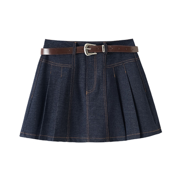 Дамска плисирана пола от деним Tencel в колежански стил, пролет 2025, малка, намаляваща възрастта, универсална, ежедневна пола с А-образна форма