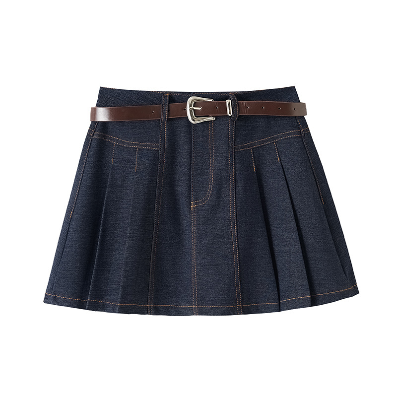 Dámska skladaná sukňa z tencelového denimu v vysokoškolskom štýle, jar 2025, malá, vek znižujúca, univerzálna, ležérna sukňa v tvare A