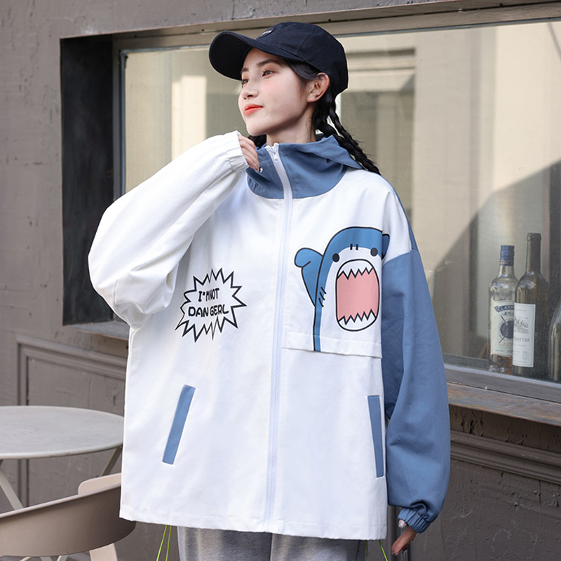 Proljetni i jesenski kaput za djevojčice nižih razreda srednje škole, labavi, višenamjenski, crtani, slatki, dugi rukav, vjetrovka kontrastne boje u korejskom stilu, radna odjeća