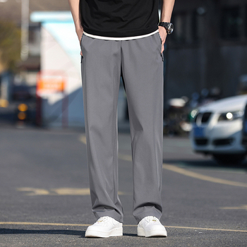 Muške hlače od ledeno svilenog odijela, široke nogavice, proljetne i jesenske drapirane ležerne hlače, modni brend, široke sportske hlače za brisanje, tanke hlače odijela