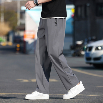 Muške hlače od ledeno svilenog odijela, široke nogavice, proljetne i jesenske drapirane ležerne hlače, modni brend, široke sportske hlače za brisanje, tanke hlače odijela