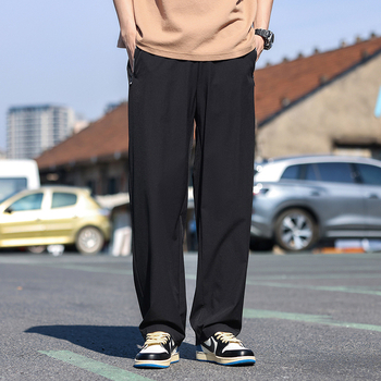 Muške hlače od ledeno svilenog odijela, široke nogavice, proljetne i jesenske drapirane ležerne hlače, modni brend, široke sportske hlače za brisanje, tanke hlače odijela