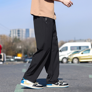 Muške hlače od ledeno svilenog odijela, široke nogavice, proljetne i jesenske drapirane ležerne hlače, modni brend, široke sportske hlače za brisanje, tanke hlače odijela