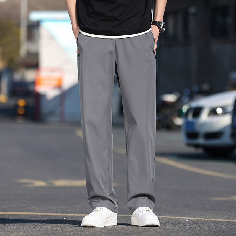 Muške hlače od ledeno svilenog odijela, široke nogavice, proljetne i jesenske drapirane ležerne hlače, modni brend, široke sportske hlače za brisanje, tanke hlače odijela