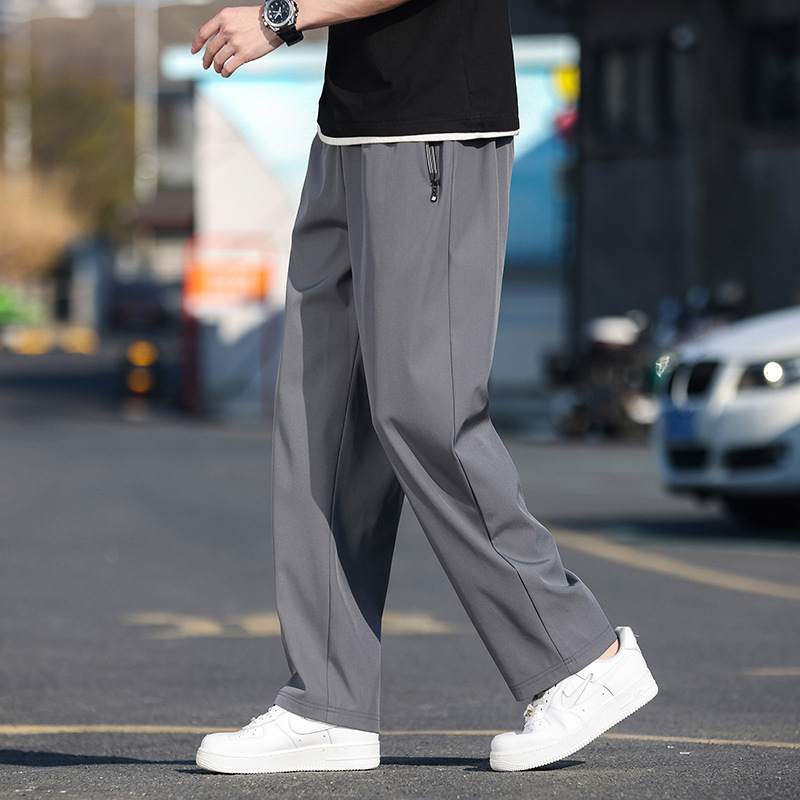 Muške hlače od ledeno svilenog odijela, široke nogavice, proljetne i jesenske drapirane ležerne hlače, modni brend, široke sportske hlače za brisanje, tanke hlače odijela