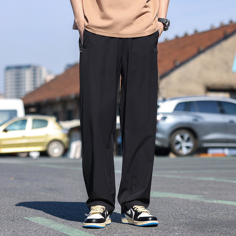 Muške hlače od ledeno svilenog odijela, široke nogavice, proljetne i jesenske drapirane ležerne hlače, modni brend, široke sportske hlače za brisanje, tanke hlače odijela