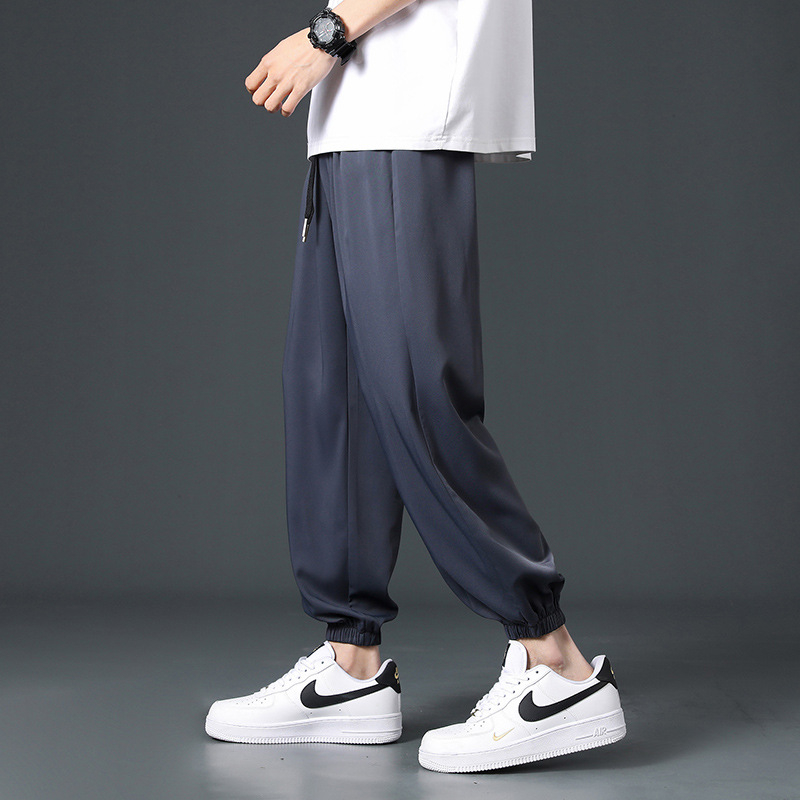 Muške hlače od ledeno svilenog odijela, široke nogavice, proljetne i jesenske drapirane ležerne hlače, modni brend, široke sportske hlače za brisanje, tanke hlače odijela