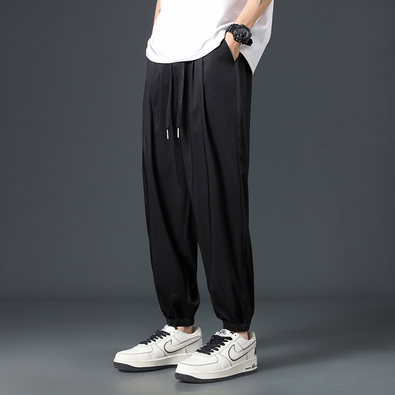Muške hlače od ledeno svilenog odijela, široke nogavice, proljetne i jesenske drapirane ležerne hlače, modni brend, široke sportske hlače za brisanje, tanke hlače odijela