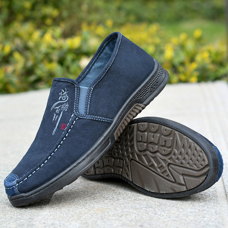 Meeste suvised hingavad lõuendikingad Meeste laisad kingad Denim vabaajajalatsid Libisemisvastased vanad Pekingi riidest kingad Meeste üheinimesevoodid