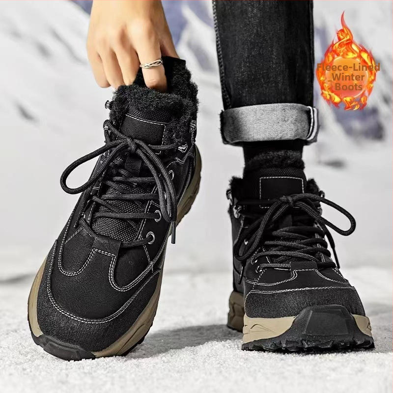 Meeste talvel fliisvoodriga paksendatud soojad kirdepuuvillast kingad, meeste õues kasutamiseks mõeldud miinus 40 kraadi veekindlad libisemiskindlad meeste kingad