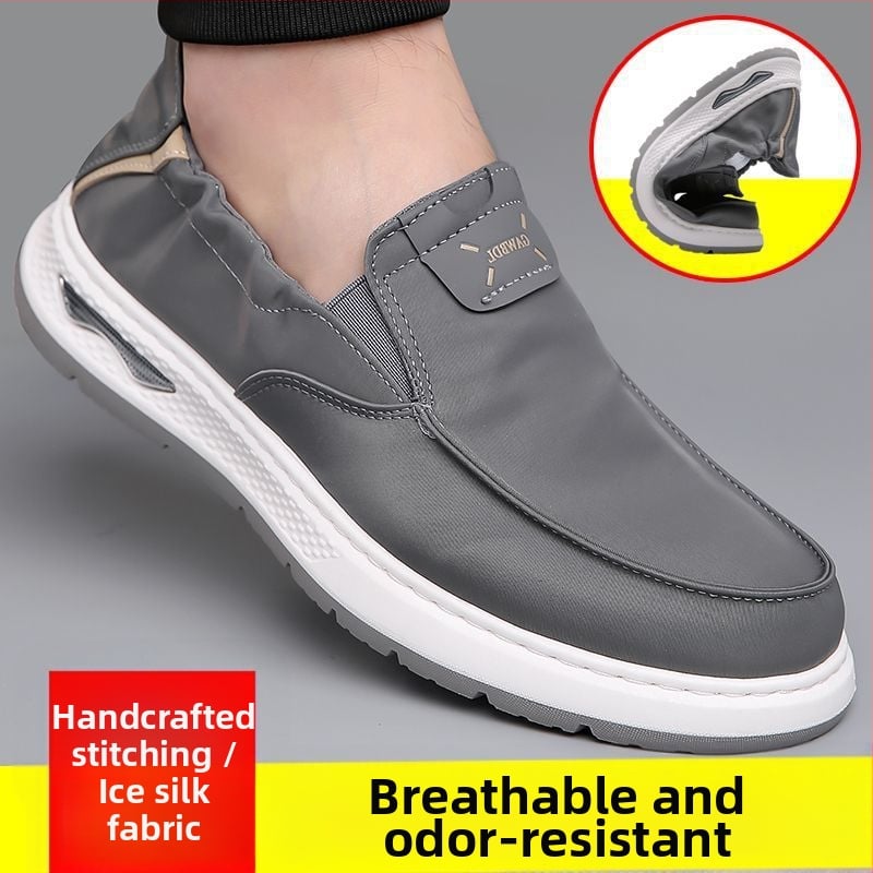Мъжки обувки Ice Silk Canvas Shoes 2024 Нови дишащи дезодоранти за мъже, ежедневни шофьорски обувки, без връзки, мързеливи обувки