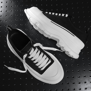 Audekla apavi vīriešu platformas īsi augstuma palielinošas kedas korejiešu stila moderni elpojoši ikdienas balti apavi hiphopa apavi