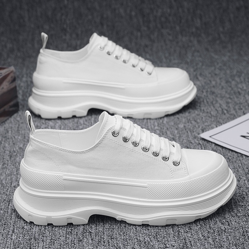 Audekla apavi vīriešu platformas īsi augstuma palielinošas kedas korejiešu stila moderni elpojoši ikdienas balti apavi hiphopa apavi