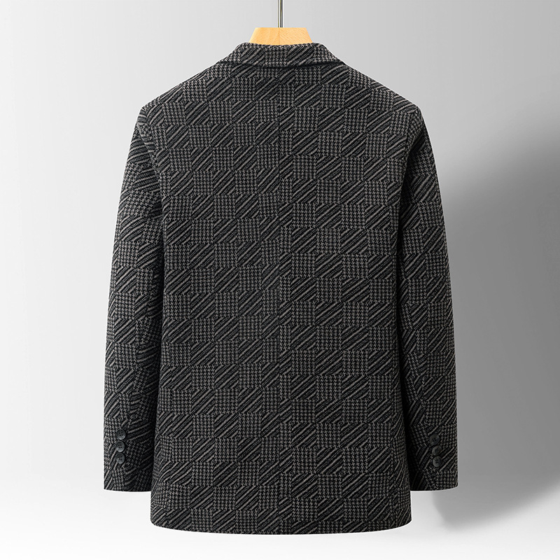 Vidutinio amžiaus tėčio šenilinis kostiumas, vyriškas rudens ir žiemos vilnonis švarkas, laisvalaikio rudens ir žiemos kostiumas, vyriškas šiltas kostiumas