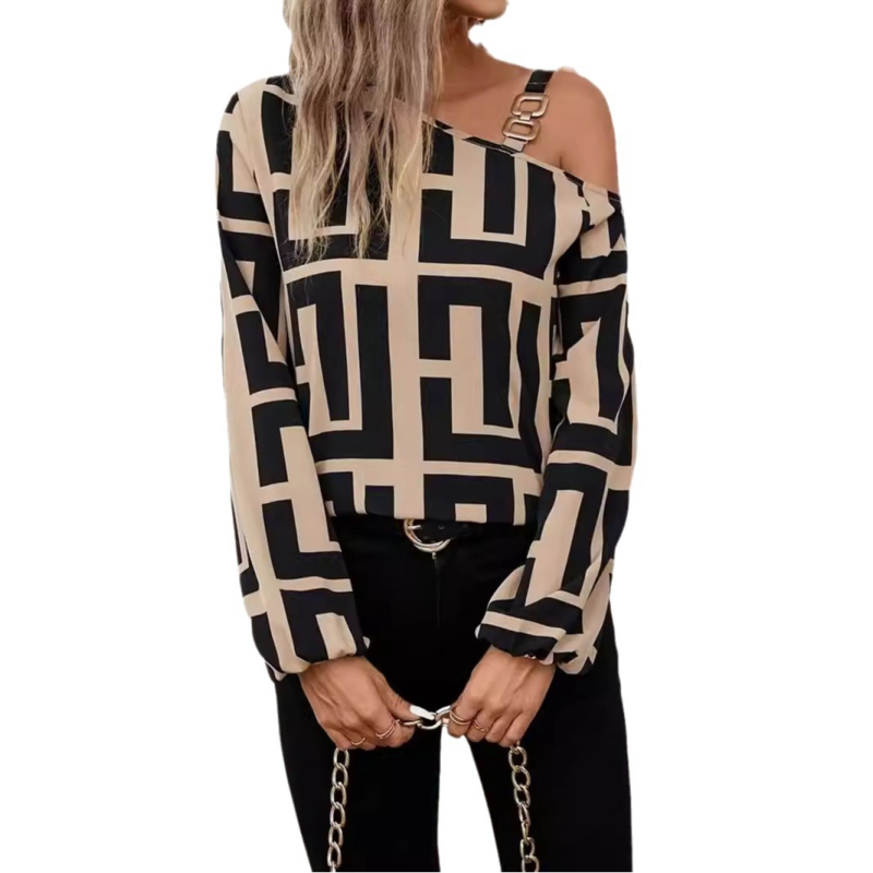 2024 Nová nezávislá stanica Amazon Jesenné európske a americké módne šitie Voľné ležérne topy Dámska potlač