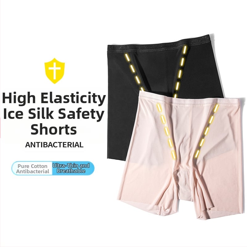 Pantaloni scurți de siguranță pentru femei, anti-expunere, 100% bumbac antibacterian în zona inghinală, respirabili și cu uscare rapidă pentru vară, mătase glacială, colanți de siguranță subțiri