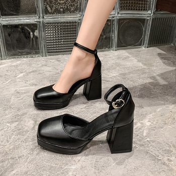 Σανδάλια μόδας 2025 Νέα καλοκαιρινά ψηλοτάκουνα με χοντρό τακούνι Κομψά αδιάβροχα παπούτσια Mary Jane με πλατφόρμα και αγκράφα ζώνης