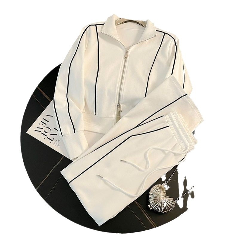 Módne športové obleky 2024 pre ženy, jesenné módne ležérne kórejské nohavice so zipsom a širokými nohavicami, dvojdielna súprava