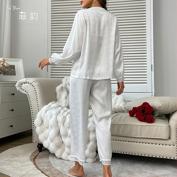 Ευρωπαϊκή και αμερικανική μόδα με μακρυμάνικη πιτζάμα, σέξι παντελόνι, δύο τεμαχίων, άνετο σατέν, ζακάρ, ρουχισμό για το σπίτι 687